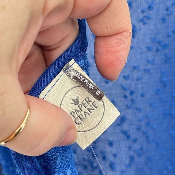 Paper Crane Womens Long Sleeeve Blouse Top Sheer Open Back Stretch Blue Small - Picture 5 of 9